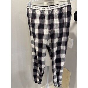 Victoria's Secret Plaid Pajama Pants Black White Pink Check Shimmer Size M